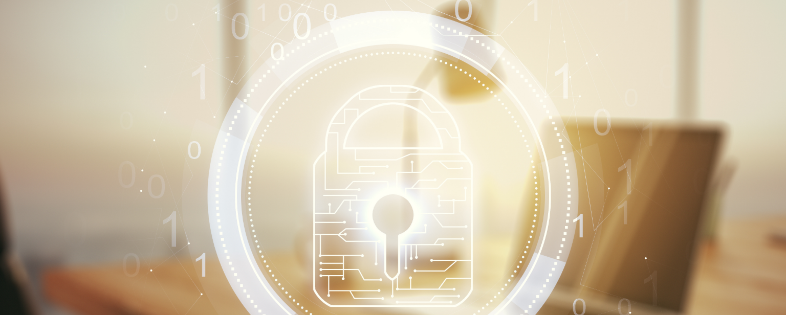 Creative light lock illustration with microcircuit on modern computer background, cyber security concept
